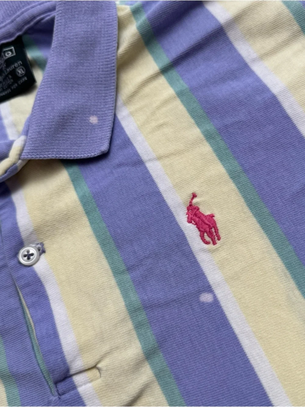 Polo Ralph Lauren Polo Shirt Men's XL Striped Yellow Purple Green White Cotton